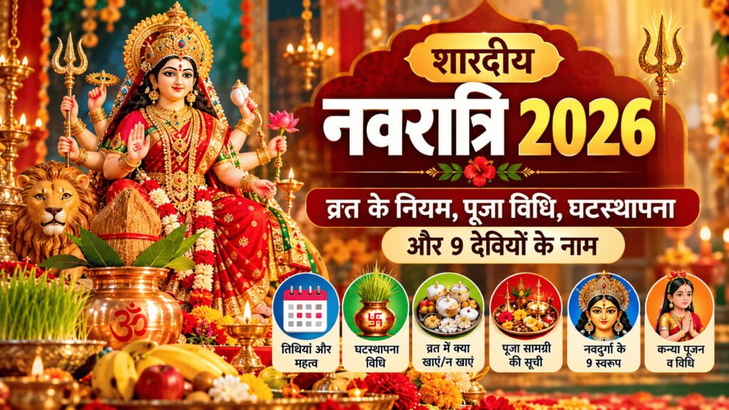 शारदीय नवरात्रि 2026: व्रत के नियम, पूजा विधि, घटस्थापना और 9 देवियों के नाम 5 शारदीय नवरात्रि 2026: व्रत नियम, पूजा विधि और 9 देवियां